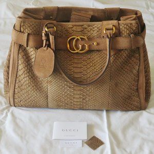 Large Gucci Python Leather Satchel Handbag